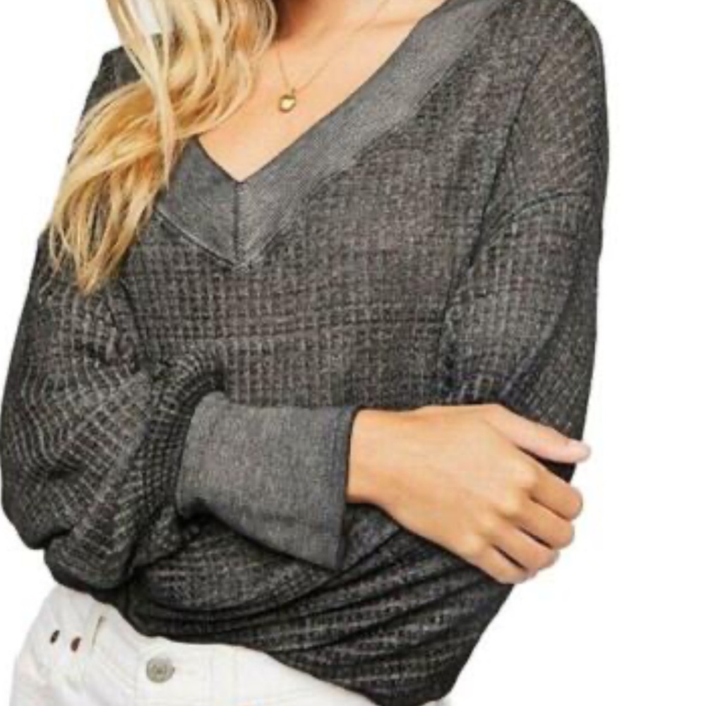 Free People Charcoal Thermal Knit Sweater